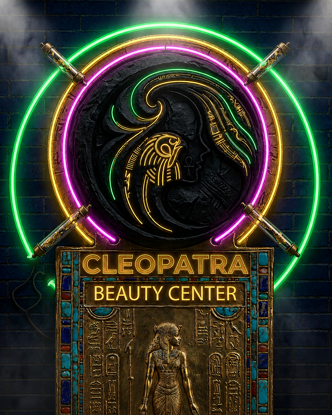 Cleopatra Beauty Center logo featuring a luxury gold silhouette design for the hair and beauty salon in Sterling Heights, Michigan